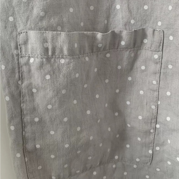 FLAX S Linen Sleeveless Shirtdress Gray Dot Knee Length Dress Pockets - Picture 3 of 6
